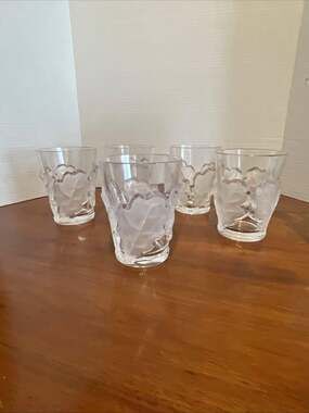 Lalique Crystal Chene Oak Leaf Double Old Fashioned Tumblers Set of 5